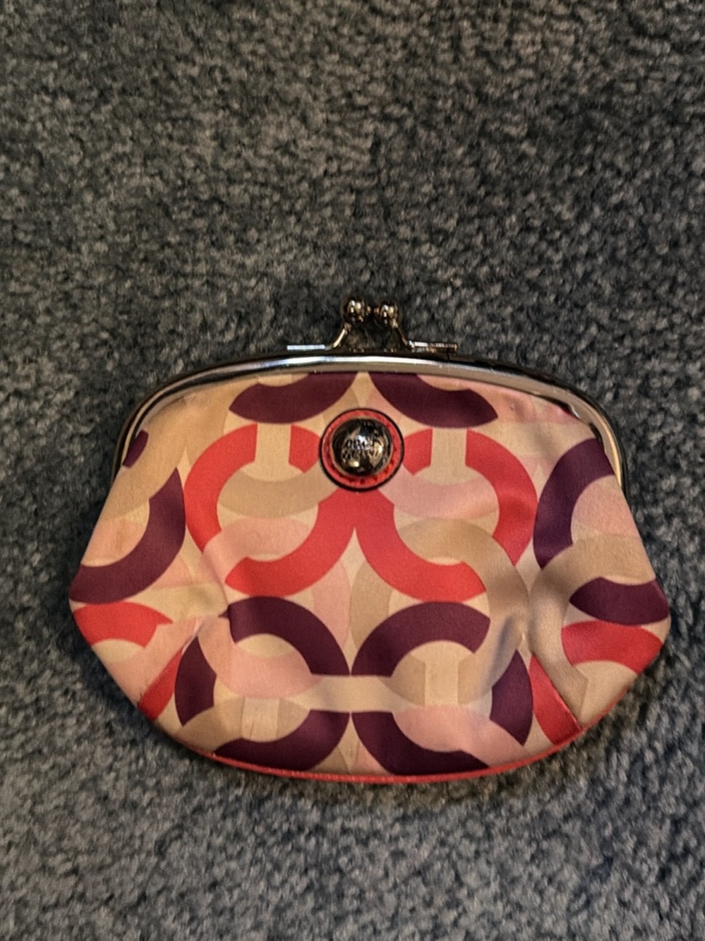 Coach Multicolor Signature Kiss-Lock Cosmetic Pouch - Pink, Purple & Red